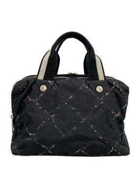 Chanel Handbag Vintage Travel Line Black White Silver
